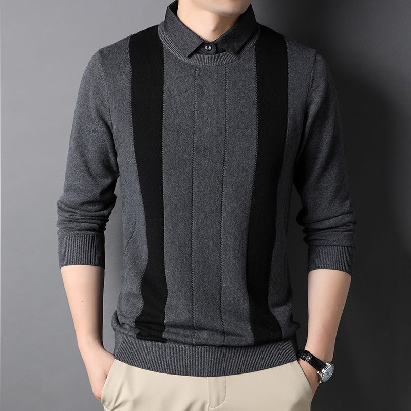 Faux Two-pieces Knitted Patchwork Sweater