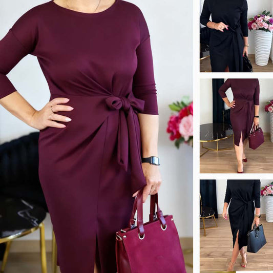 Women's Elegant Knot-Front Slit Midi Dress