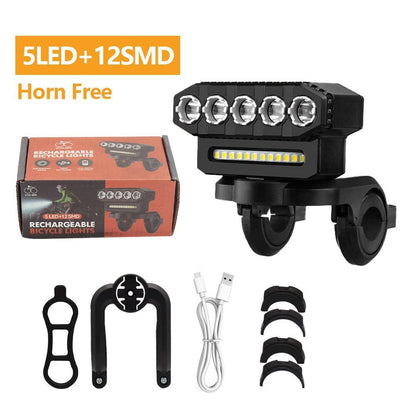 🚴50% OFF!✨Bicycle Headlight – 8 LED, Built‑in Horn, USB Rechargeable, Wired Remote Control 🔦