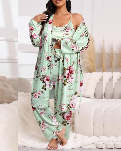 Comfy 3-Piece Pajama Set – Robe, Camisole & Long Pants
