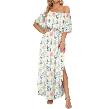 👗 LIMITED-TIME 50% OFF! ✨ Off-Shoulder Ruffled Maxi Dress – Side Slit, Pockets, Flowy 🌸