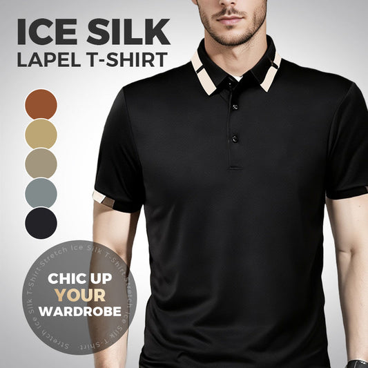 ✨LAST DAY SALE 50% OFF✨Men's Stretch Ice Silk Short Sleeve Lapel T-shirt