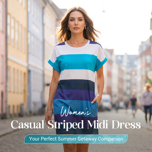 👗 LIMITED-TIME 50% OFF! ✨ Striped Midi Dress – Pockets, Loose Fit, Vacation, Casual ✨