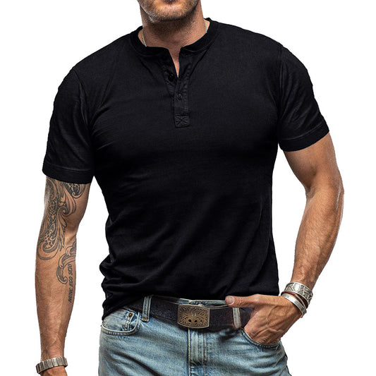 Men's Short Sleeve T-Shirts Basic Top with Button