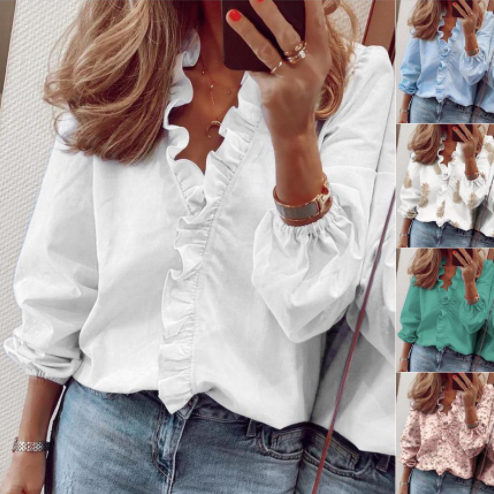 👚 50% OFF NOW! 🌸 Women's Ruffled Lantern Sleeve Shirt – Sweet, Loose Fit & Versatile (S–XL) 🍃