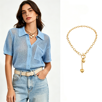 👚 LIMITED-TIME 50% OFF! ✨ Short Sleeve Knit Button Shirt – Breathable Weave, Relaxed Fit, Summer Layer ☀️