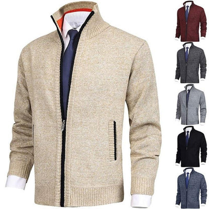 2024 Fall Sale 50% OFF🔥 Men's Solid Color Standing Collar Fashion Cardigan Sweater Knit Jacket