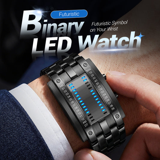 ⌚ LIMITED-TIME 50% OFF✨ Men's Binary LED Watch – Stainless Steel, Blue Light, Sporty, Water-Resistant, Modern ⚡