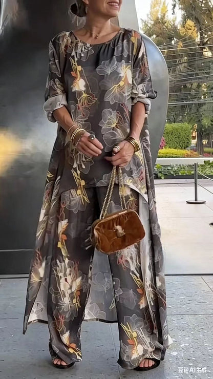 Women's Floral Print Asymmetrical Tunic & Pants Set