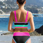 🌼Color Block Patchwork Nylon Sporty 3-Piece Bikini Set - High Waisted & Tummy Control Swimsuit👙🌈