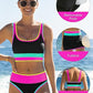 🌼Color Block Patchwork Nylon Sporty 3-Piece Bikini Set - High Waisted & Tummy Control Swimsuit👙🌈