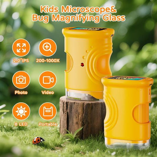 1000X Handheld Digital Microscope with 4K 2'' IPS Screen, USB-Powered Portable Microscope for Kids & Students, Educational Science Toy, Compact & Durable Gift