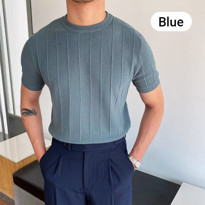 🎁Hot Sale 49% OFF⏳Men's Crew Neck Knit Short Sleeve Sweaters with Twist Pattern