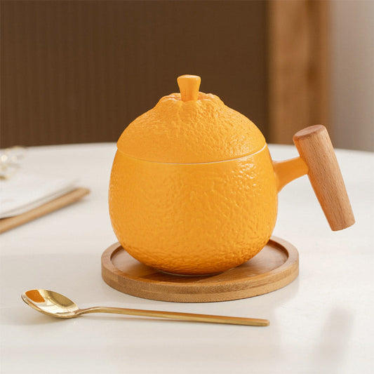 Creative Orange-Shape Mug with Lid & Spoon