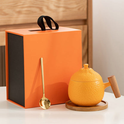 Creative Orange-Shape Mug with Lid & Spoon