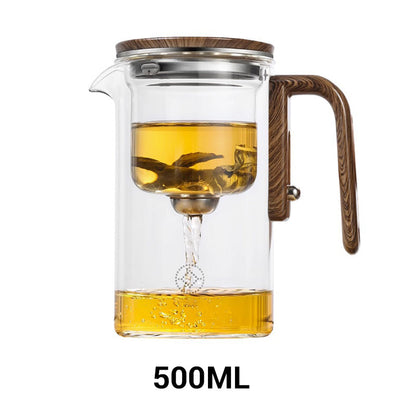 🔥Hot Sale🔥Water Separation Glass Teapot with Wooden Handle