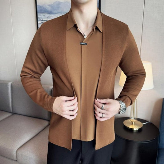 ✨New Arrival 50%OFF✨Men's Casual Solid Color Faux 2-Piece Top