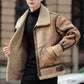 Men's Turn-Down Collar PU Leather Jacket with Plush Interior