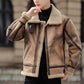 Men's Turn-Down Collar PU Leather Jacket with Plush Interior