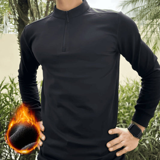 Men's Warm Solid Half Zip Long-Sleeve Tops