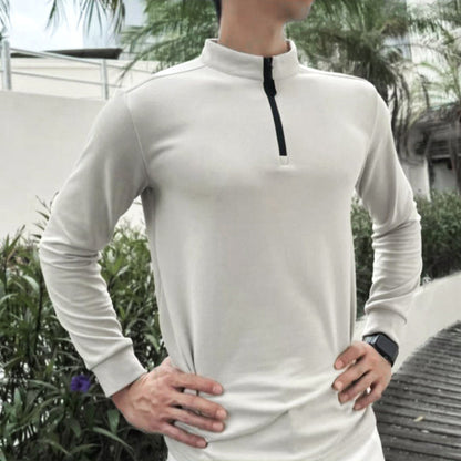 Men's Warm Solid Half Zip Long-Sleeve Tops