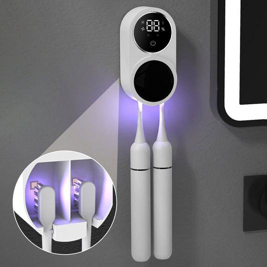 UV Toothbrush Sterilizer & Holder – LED Smart Screen, Rechargeable Wall Mount Design for Bathrooms