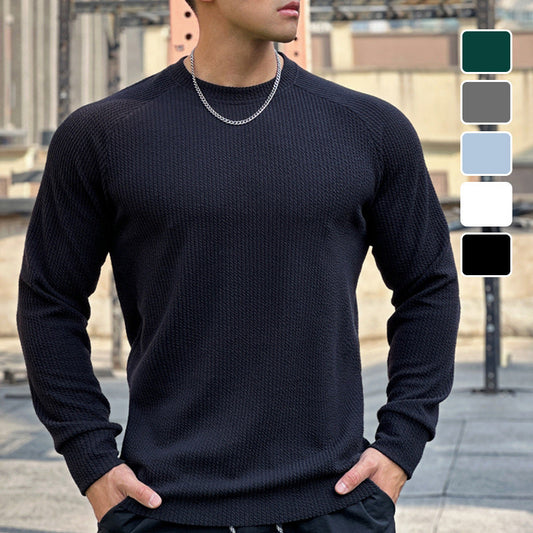 Men's Solid Round-Neck Long-Sleeve Tops