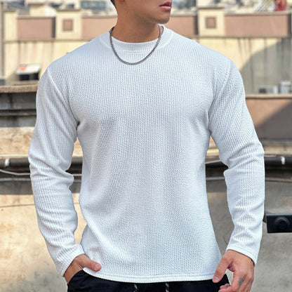 Men's Solid Round-Neck Long-Sleeve Tops