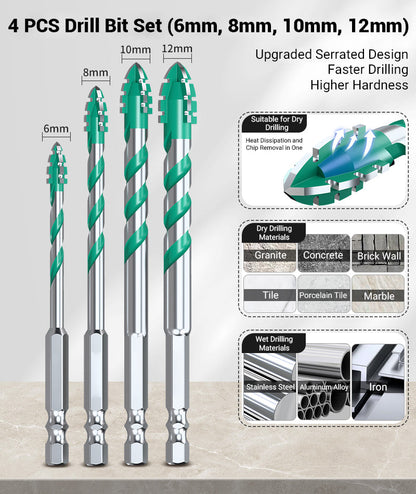 Greene® 4PCS Premium 4-Flute Serrated Edge Drill Bit Set