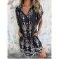 💕 50% OFF – New Arrival! 👗 Loose-Fit Printed Short Sleeve Dress with Pockets – V-Neck, Cotton-Linen Blend & Perfect for Summer Days 🌞