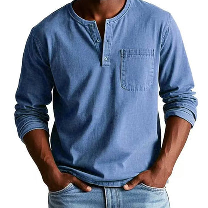 Men's Fashion Retro Distressed Pocket Design Long Sleeve Shirt