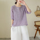🎉 2026 Sale — Over 32,000 Sold! 💞 Women's Thin Embroidery Breathable Cotton Linen Short Sleeve Crew Neck Shirt