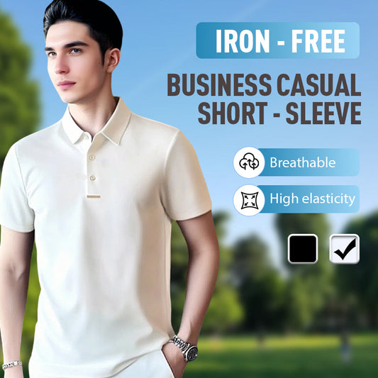Men’s Business Casual Iron-Free Short Sleeve Lapel T-Shirt