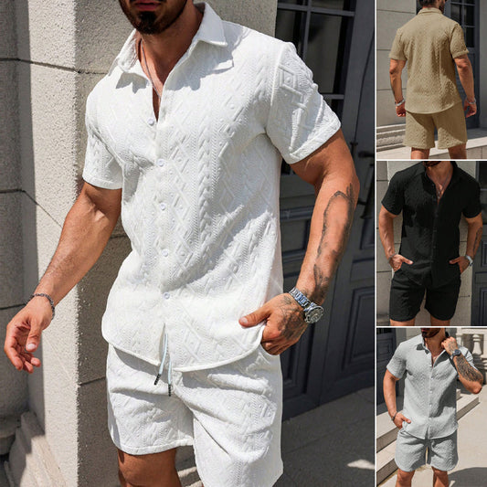 Man's Casual Textured Shirt & Shorts 2-Piece Set