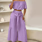 ☀️ 50% OFF NOW! 👗 Off-Shoulder Puff Sleeve Top & Wide-Leg Pants Set – Elegant Summer 2-Piece! 💃