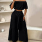 ☀️ 50% OFF NOW! 👗 Off-Shoulder Puff Sleeve Top & Wide-Leg Pants Set – Elegant Summer 2-Piece! 💃