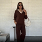 Women's Long Sleeve Lapel Top & Pants Set