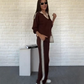 Women's Long Sleeve Lapel Top & Pants Set
