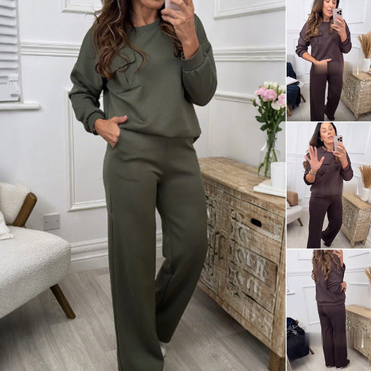 Women's Fashion Comfortable 2-Piece Set - Sweatshirt & Wide-Leg Pants