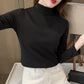 Women's Comfortable Solid Color Half High Neck Long Sleeve Top
