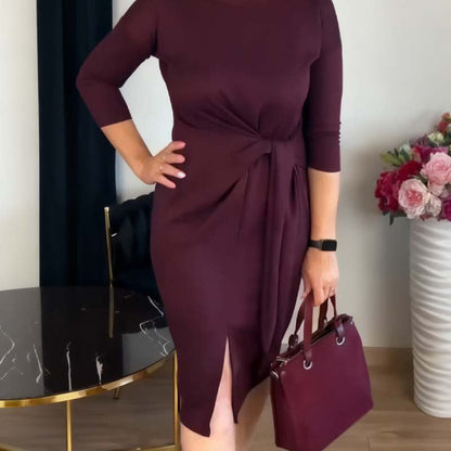 Women's Elegant Knot-Front Slit Midi Dress