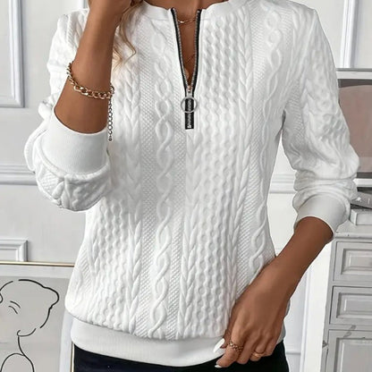 Women's Casual Half Zip Up Jacquard Design Sweatshirt