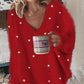 🔥Hot Sale Offers-V-Neck Long Sleeve Beaded Decor Oversized Sweater Fluffy Pullover Top