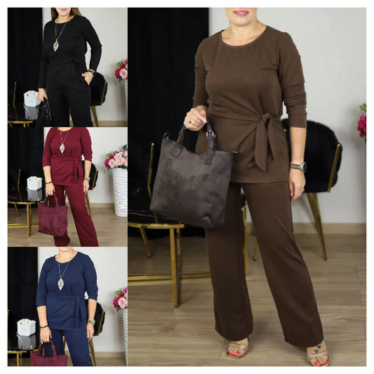 Women's Tie-Waist Tunic & Wide Leg Pant Set