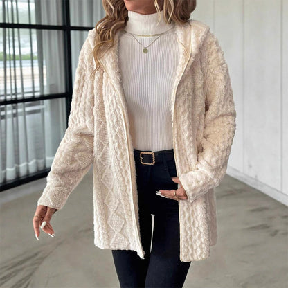Women's Mid-Length Hooded Quilted Plush Coat