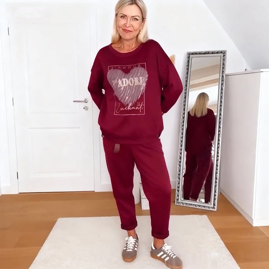 Women’s Stylish Heart Print Top & Pants 2-Piece Set