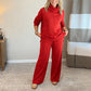 Women's High-Neck Sweatshirt and Wide-Leg Pants Set