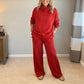 Women's High-Neck Sweatshirt and Wide-Leg Pants Set