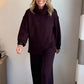 Women's High-Neck Sweatshirt and Wide-Leg Pants Set
