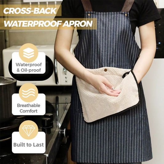 Cross-Back Waterproof Apron with Detachable Hand Towel